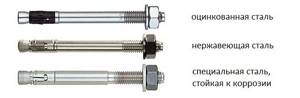 Anchor bolts are made from various steels for fastening in dry places, with high humidity and for use in aggressive environments