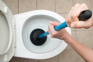 cleaning a toilet with a plunger
