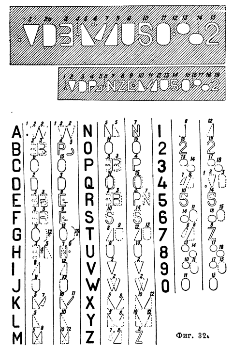 Два типа трафаретов с вырезанными в них отверстиями разных размеров для изготовления надписей нормальным шрифтом