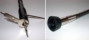 This flexible shaft is equipped with a bit holder on one side and a union nut on the other to secure it to the engraver.