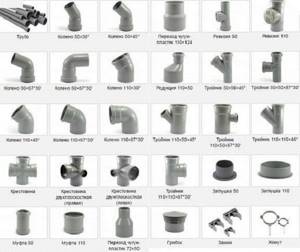 Fittings for PVC pipes 50 and 110 mm