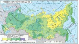 Фото – карта среднегодового количества осадков по РФ