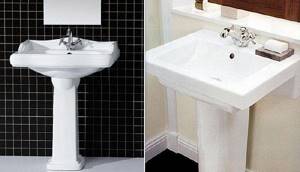 Photos are examples of stylish pedestals for a sink.