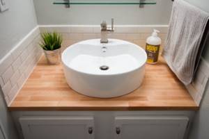 Overhead sinks are installed complete with a countertop