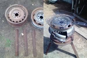 Legs for barbecue made from wheel rims