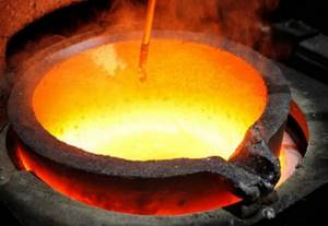 Melting gold in special melting furnaces