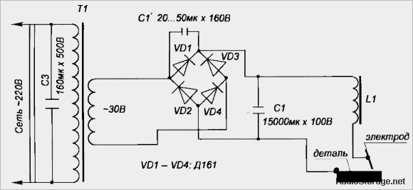 Принципиальная электрическая схема сварочного аппарата постоянного тока с регулирующими конденсаторами