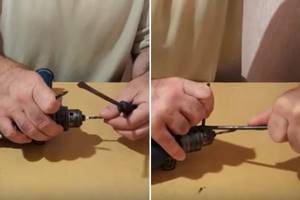 Unclamping the drill chuck with a drill and screwdriver