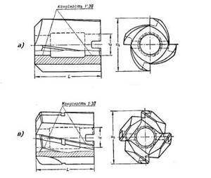 Fig.2 Mounted countersink: a) solid, c) with carbide plates