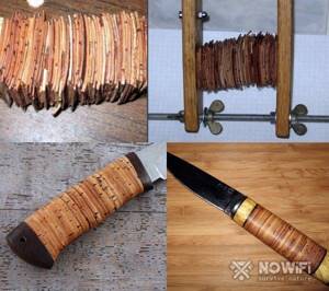 Birch bark knife handle