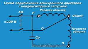 Wiring diagram for an asynchronous motor with capacitor start