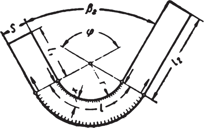 Схема составляющих длины согнутой полосы