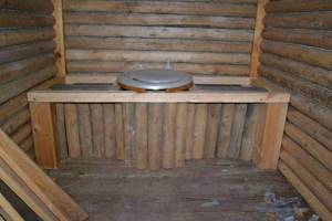 Seat in a wooden toilet