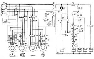 Screw-cutting lathe 16K20. Electrical circuit diagram 