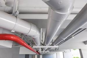 Pipelines for internal sewerage, water supply and fire extinguishing systems are installed under the ceiling of the building.