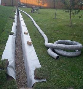 laying drainage pipes with geotextiles